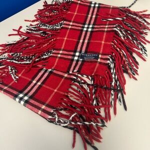 Burberry Red Plaid Fringe Scarf Cashmere